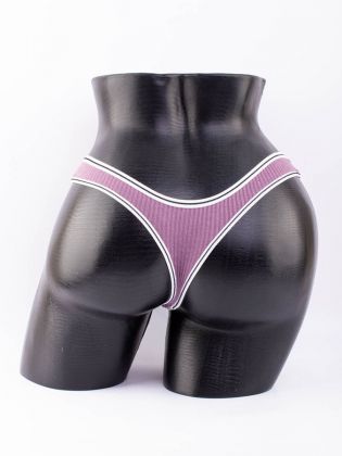 Стринги в рубчик с белым поясом и черной полоской  - фото 3