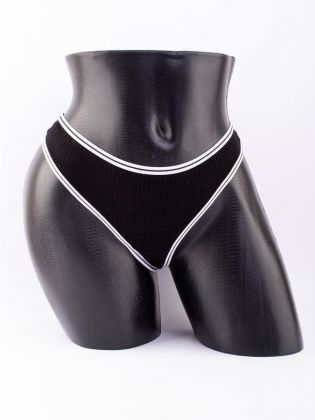 Стринги в рубчик с белым поясом и черной полоской  - фото 1