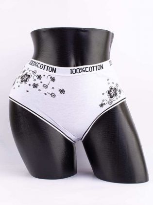 Слипы с цветочным принтом и эластичным поясом с надписью "100% COTTON" - фото 1