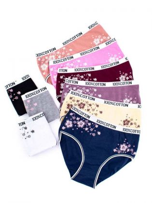 Слипы с цветочным принтом и эластичным поясом с надписью "100% COTTON" - фото 2