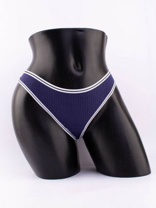 Стринги в рубчик с белым поясом и черной полоской  - фото 1