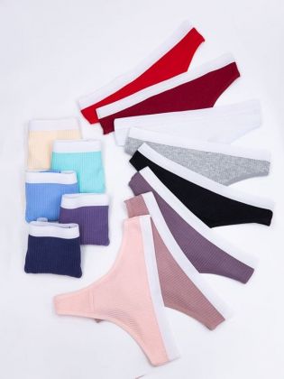 Стринги в рубчик с белым поясом - фото 2